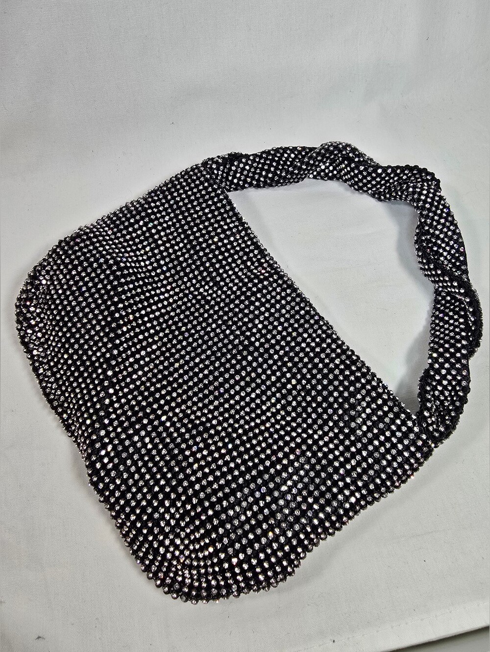 Black Crystal-Embellished Evening Hand Bag